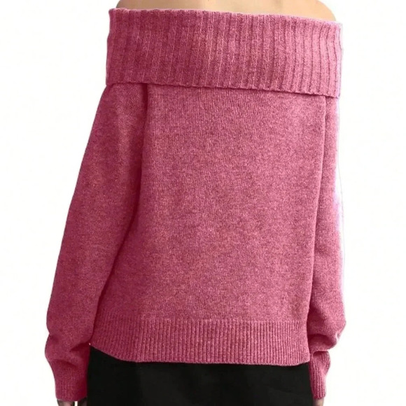 Pink Casual Women's Off-Shoulder Loose Sweater - Picture 2 of 4